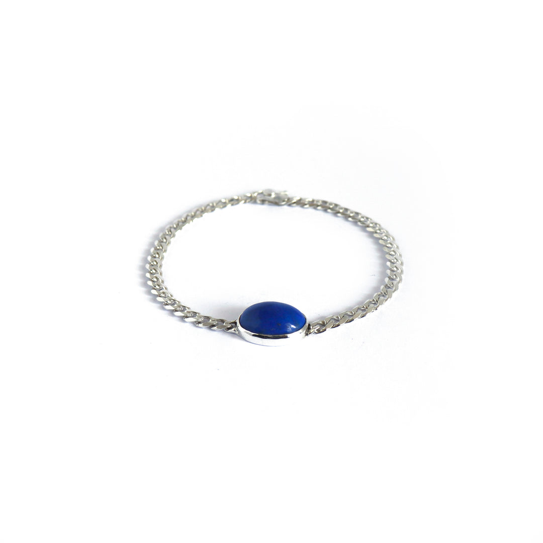 Lapis Lazuli  Flat Curb Chain Bracelet