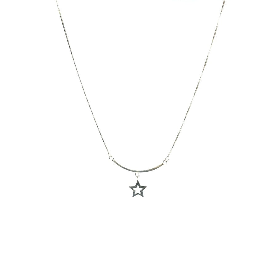 Silver Curved Bar with star Hanging Women's Necklace